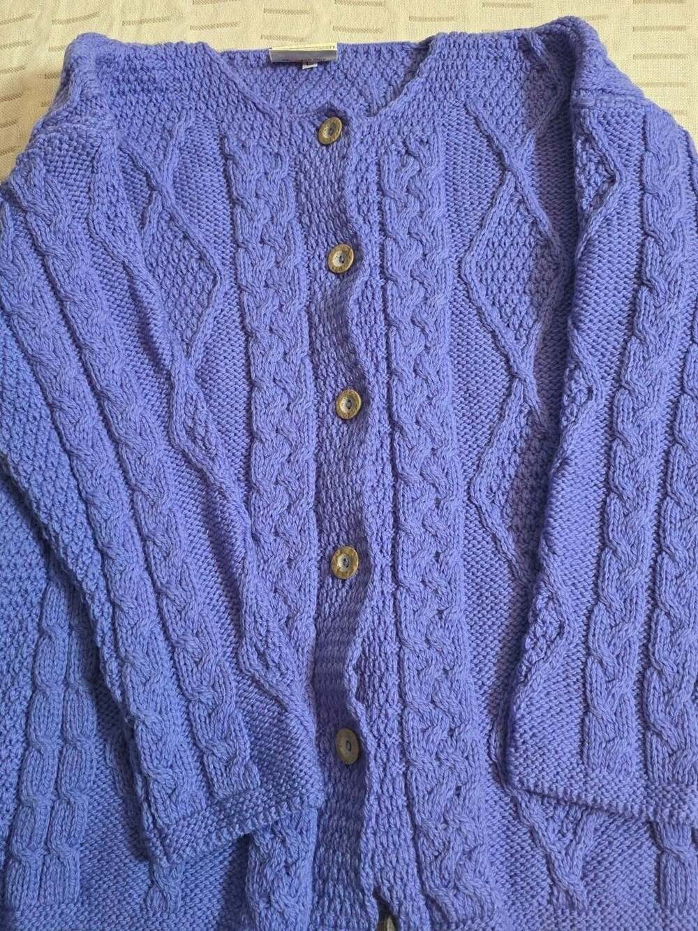 Connemara Knitwear Cardigan Sweater Size L Purple Merino Wool